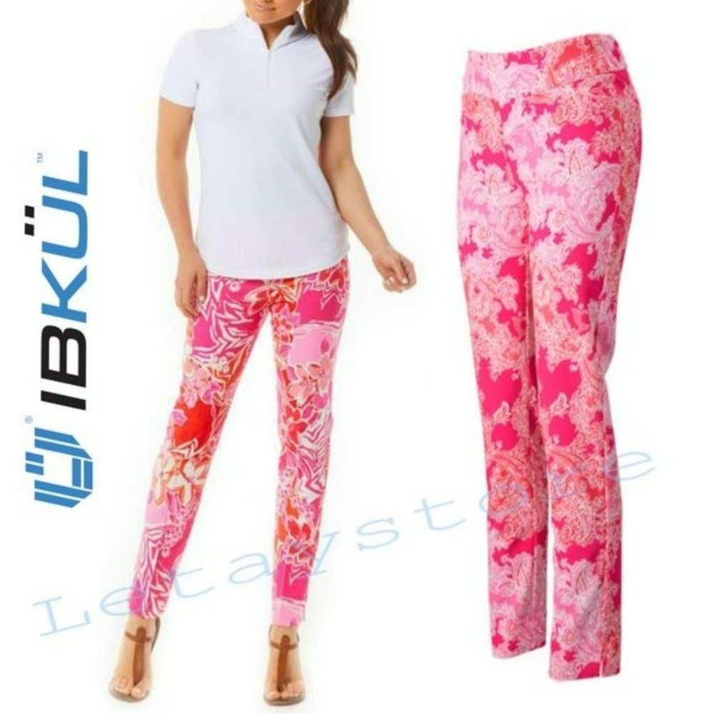 NWT IBKUL Pascha Tummy Control High Rise Floral Print Ankle Pants UPF 50+